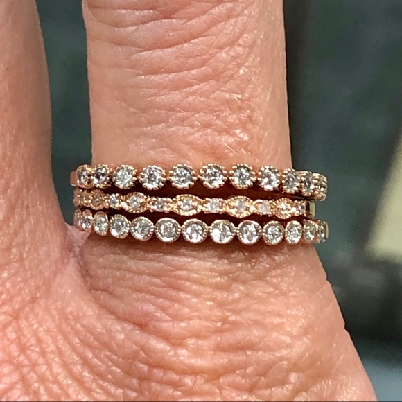 14k Rose Gold Diamond Wedding Stacking Band Ring - Picture 4 of 7